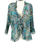 Notations Woman Tie Front Top Womens 2X Sheer Ruffled Black Brown Blue Green