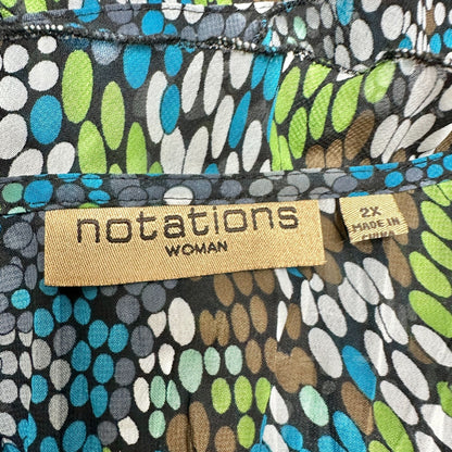 Notations Woman Tie Front Top Womens 2X Sheer Ruffled Black Brown Blue Green