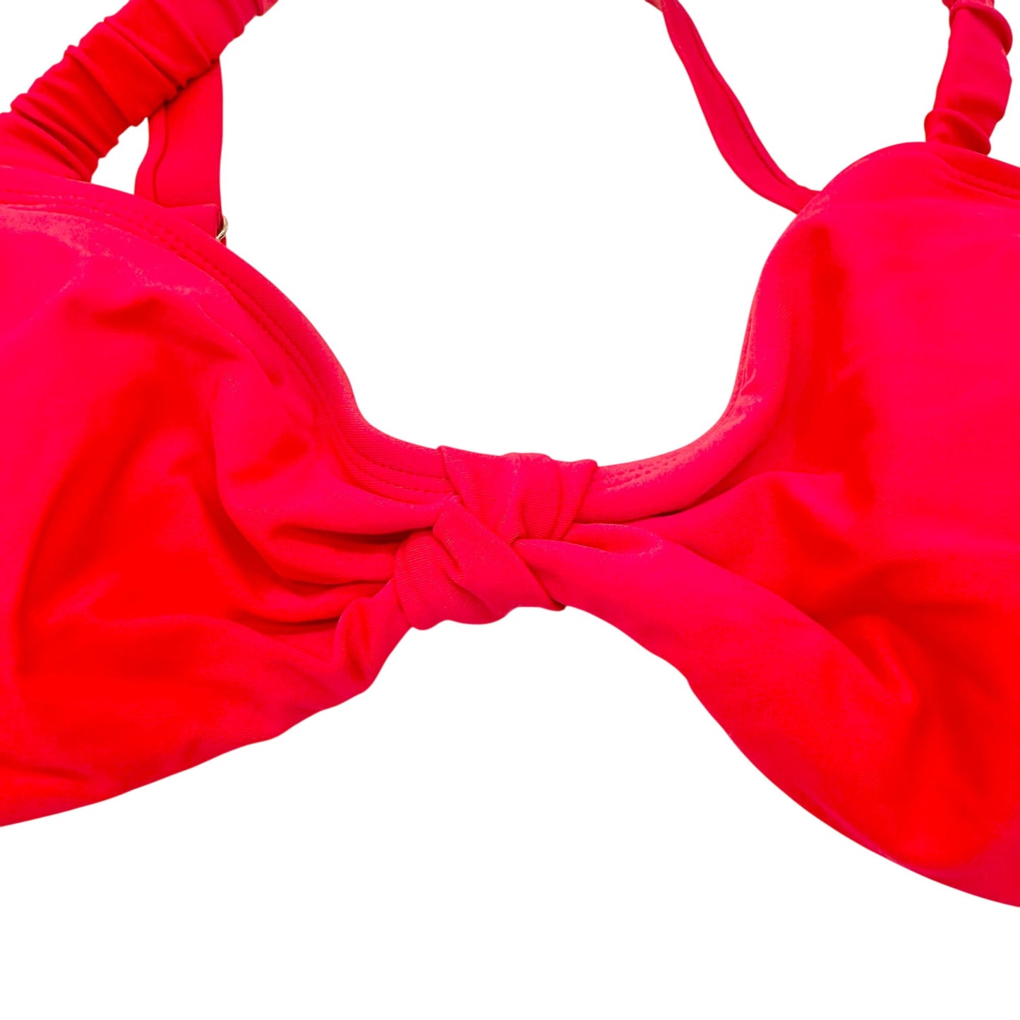 No Boundaries XL Red Ruched Strap Bikini Top Knot Front Adjustable Back Closure