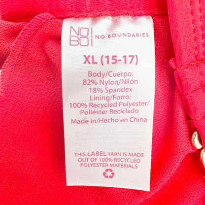 No Boundaries XL Red Ruched Strap Bikini Top Knot Front Adjustable Back Closure