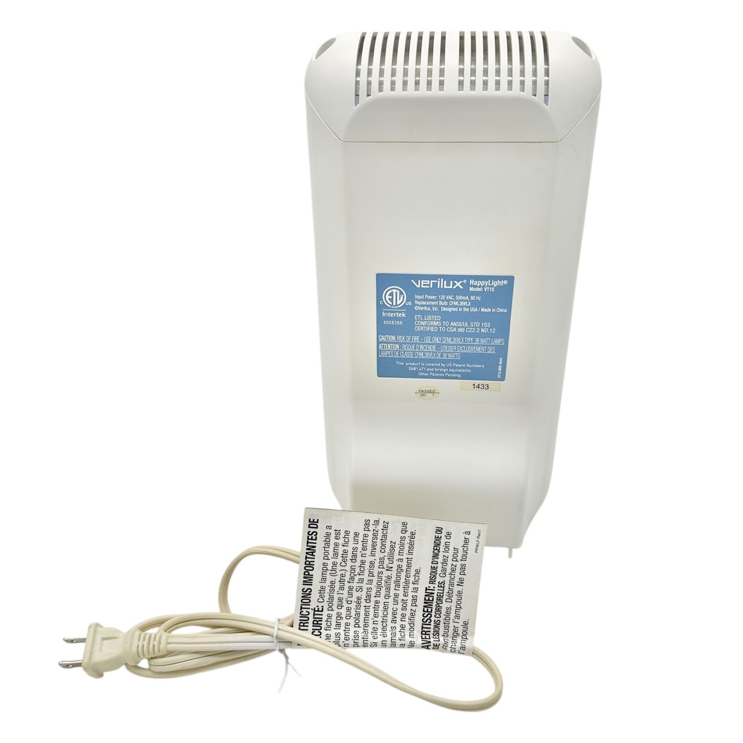 Verilux HappyLight Liberty 7.5K Energy Lamp Natural Spectrum Light Therapy Boxed