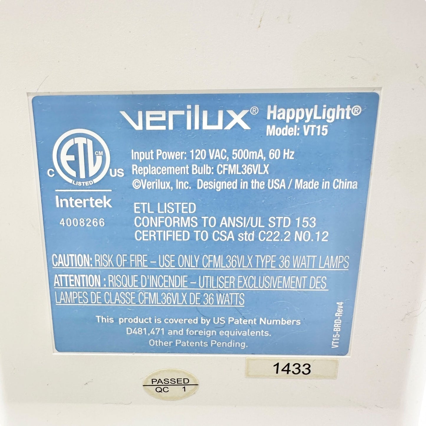 Verilux HappyLight Liberty 7.5K Energy Lamp Natural Spectrum Light Therapy Boxed