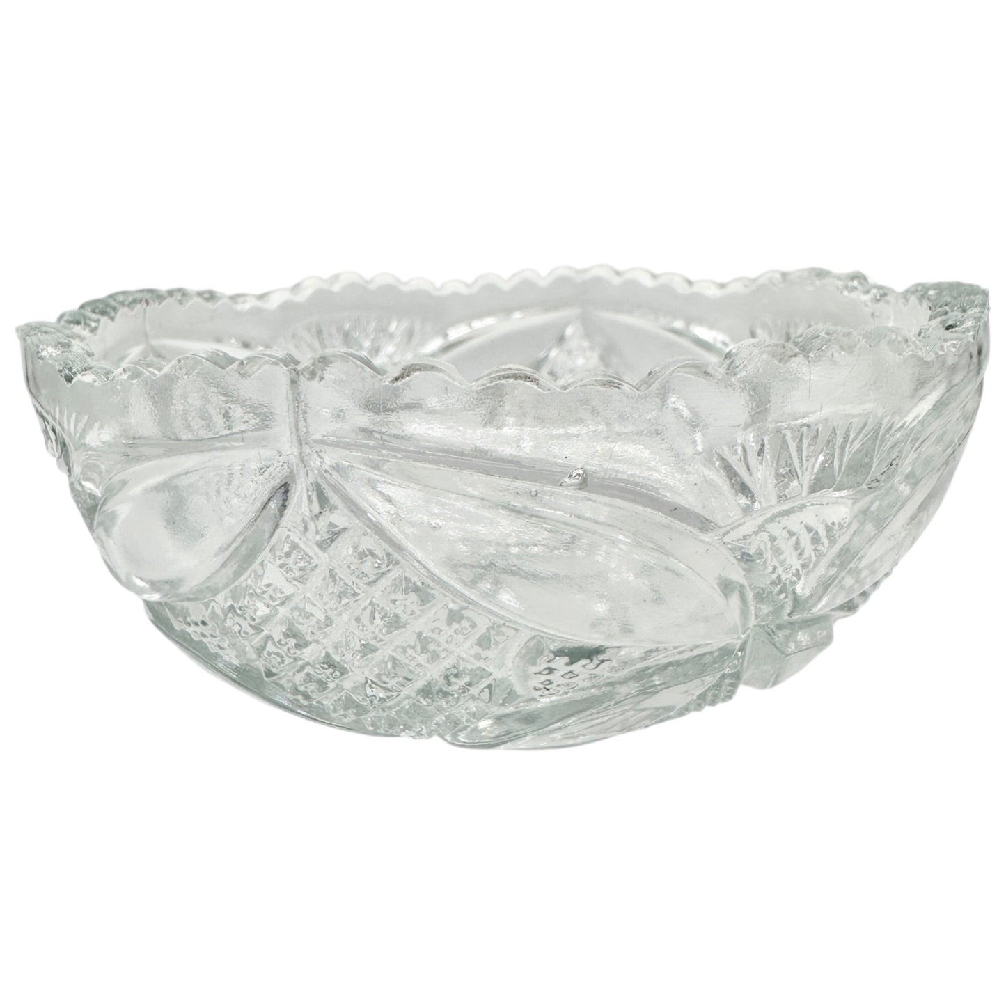 7 Pc Vtg Glass Berry Bowl Set Pattee Cross Design Scalloped Edge Child Tableware