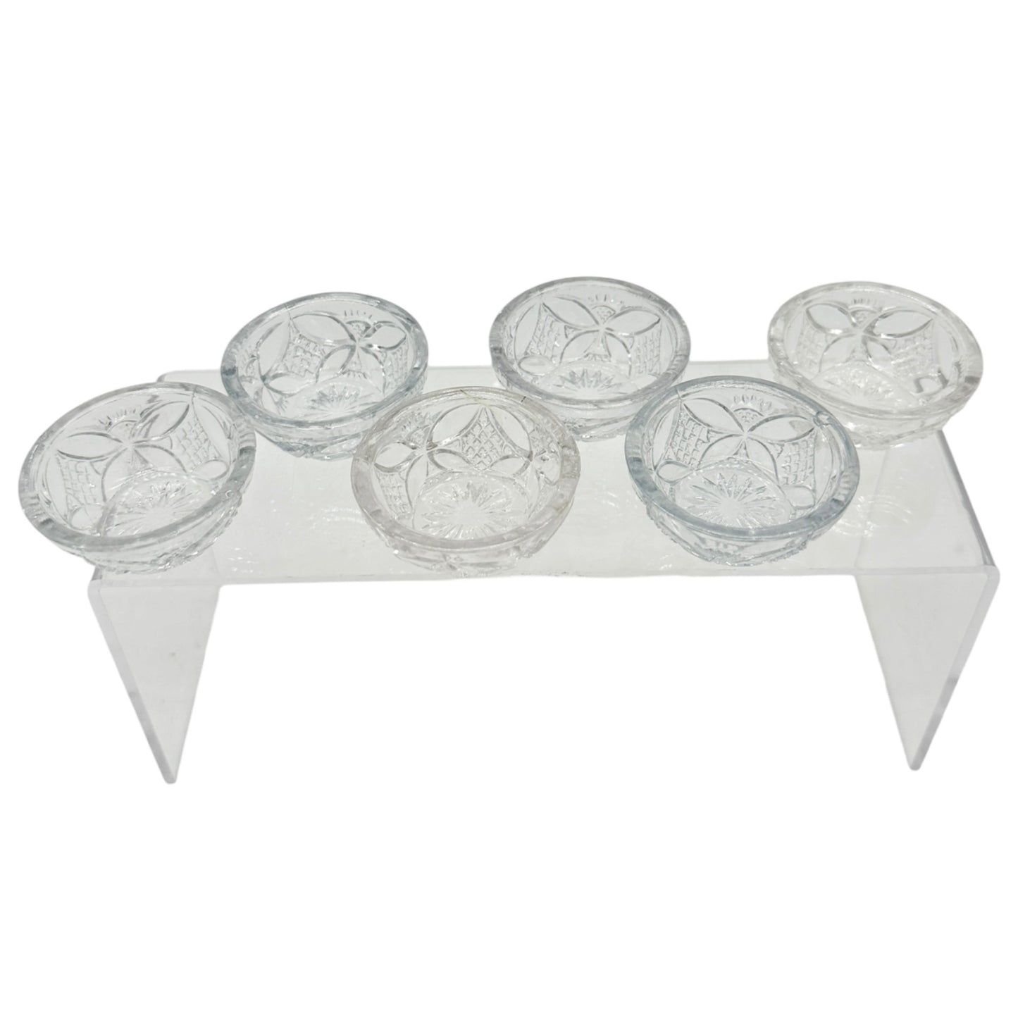 7 Pc Vtg Glass Berry Bowl Set Pattee Cross Design Scalloped Edge Child Tableware