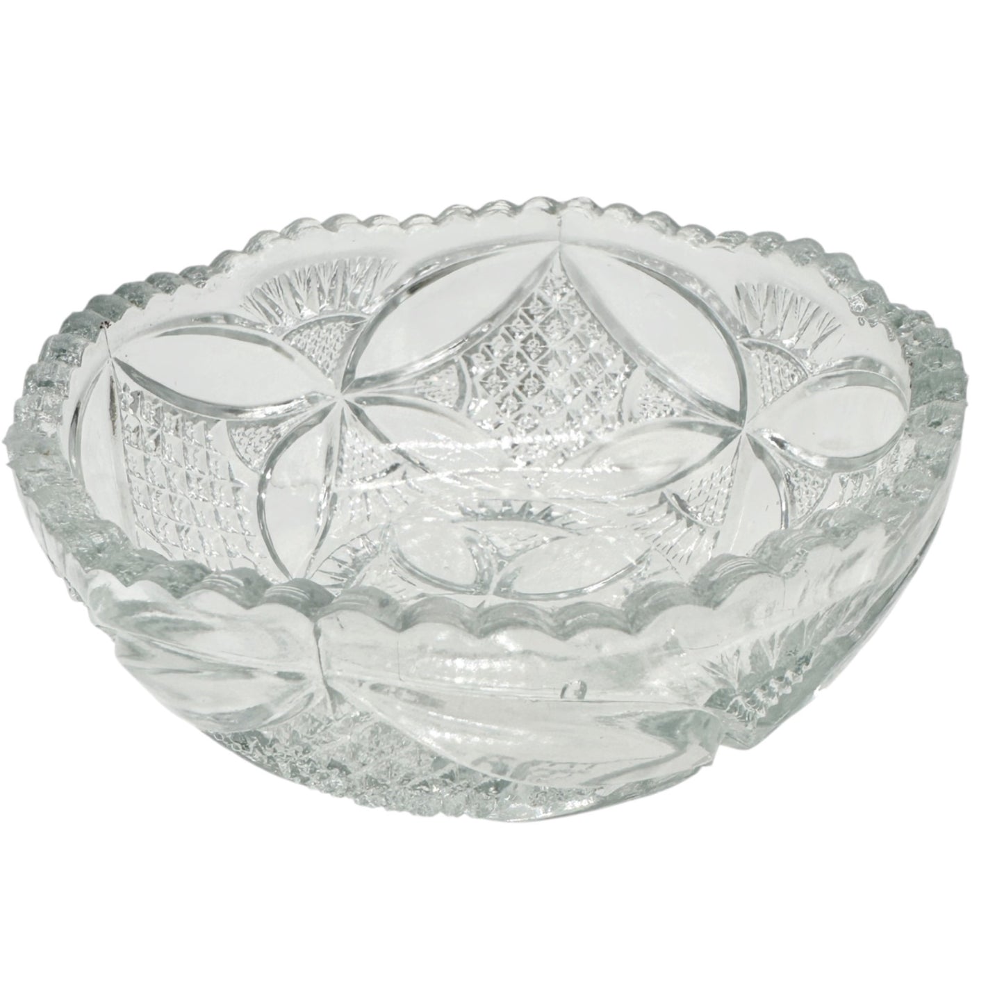 7 Pc Vtg Glass Berry Bowl Set Pattee Cross Design Scalloped Edge Child Tableware