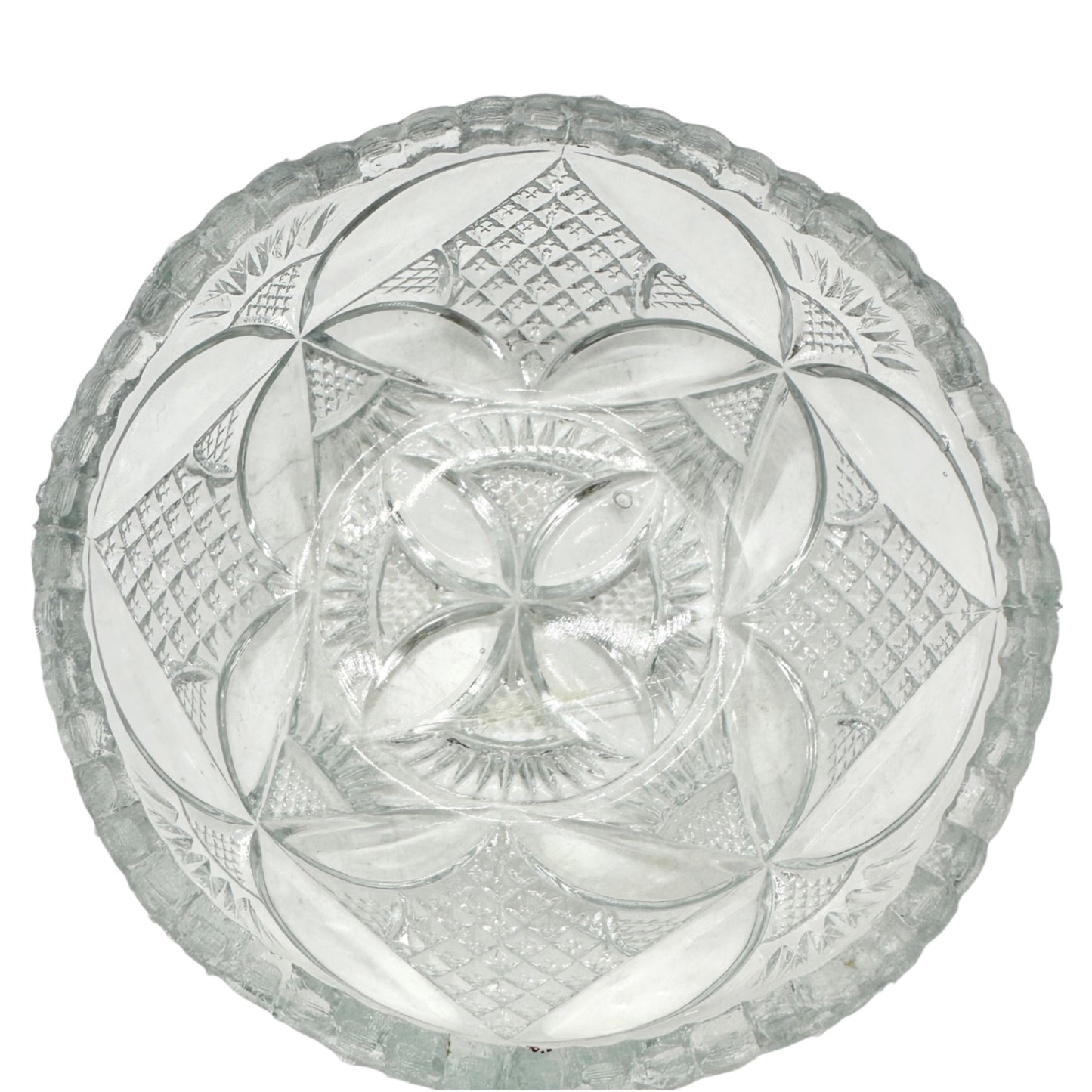 7 Pc Vtg Glass Berry Bowl Set Pattee Cross Design Scalloped Edge Child Tableware