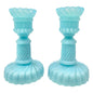 Westmoreland Blue Milk Glass Candlesticks Pair Vintage Childrens Tableware 3.5"H