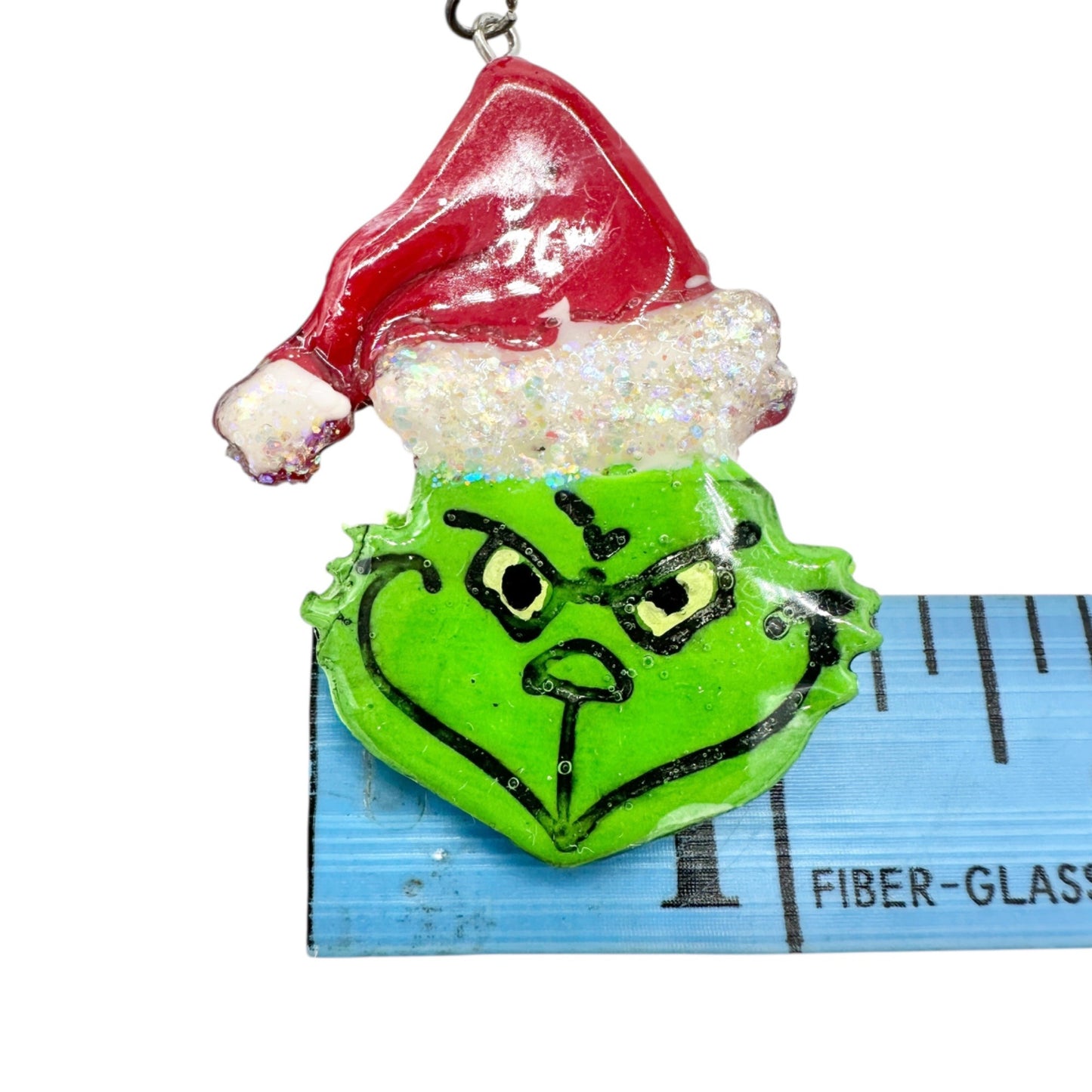 Grinch Christmas Glitter Dangle Earrings Handcrafted Silvertone Hooks Red Green