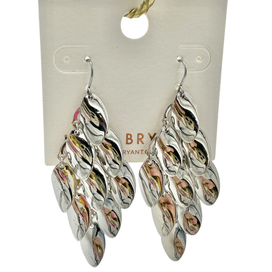Lane Bryant Hook Earrings Silver Tone Layered Leaf Drop 3 Inch Length NEW