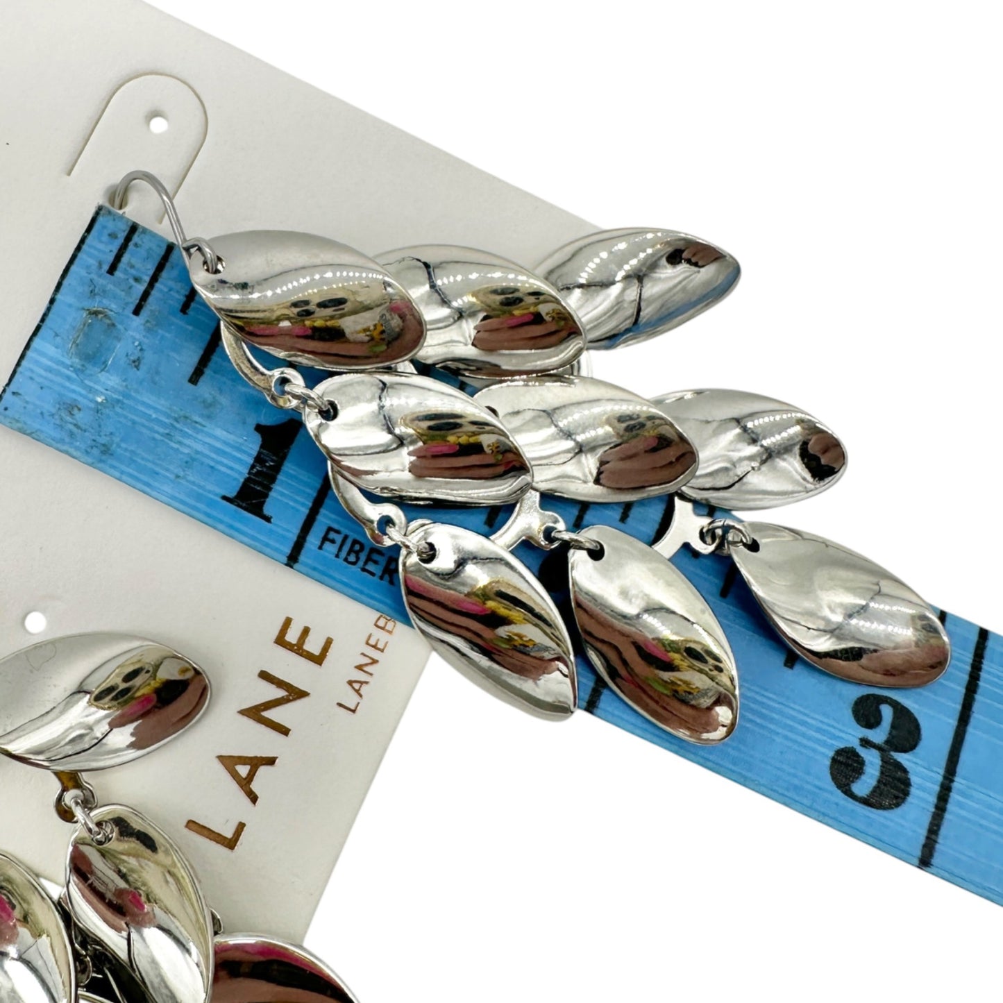 Lane Bryant Hook Earrings Silver Tone Layered Leaf Drop 3 Inch Length NEW