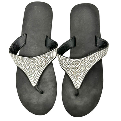 Womens Black Sandals W/ Rhinestone Embellished Strap Size L 9-10