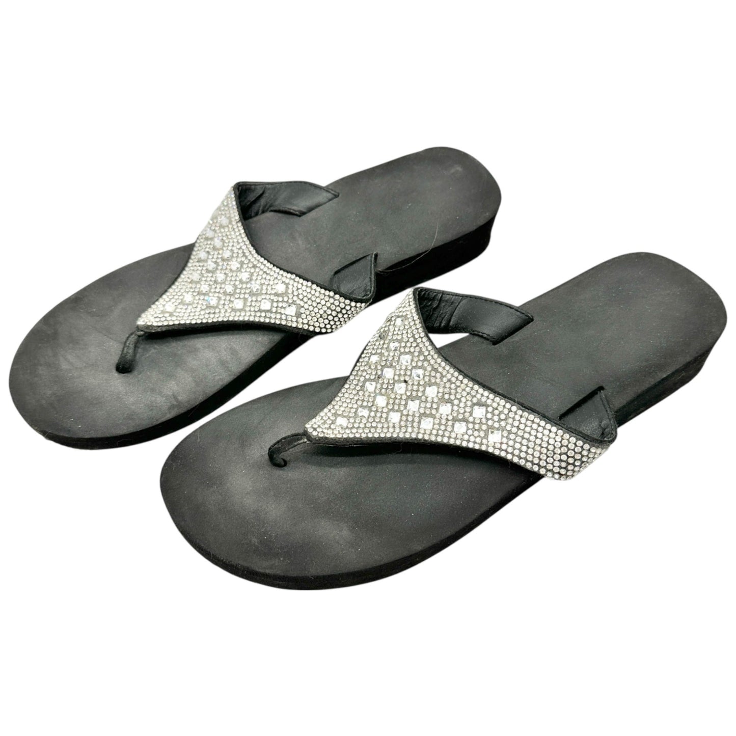 Womens Black Sandals W/ Rhinestone Embellished Strap Size L 9-10