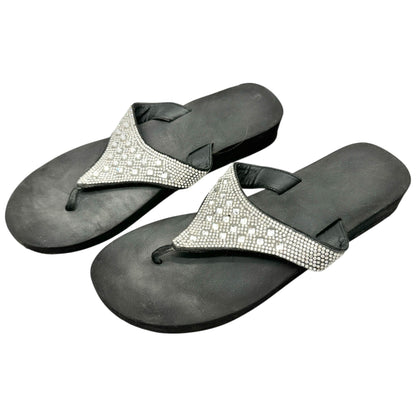 Womens Black Sandals W/ Rhinestone Embellished Strap Size L 9-10