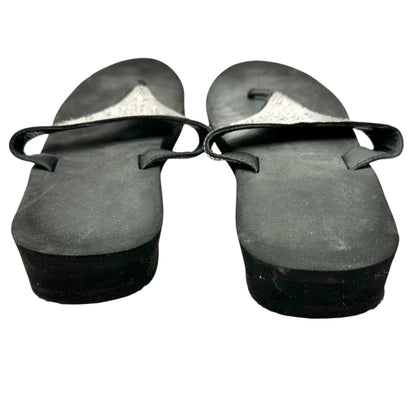 Womens Black Sandals W/ Rhinestone Embellished Strap Size L 9-10