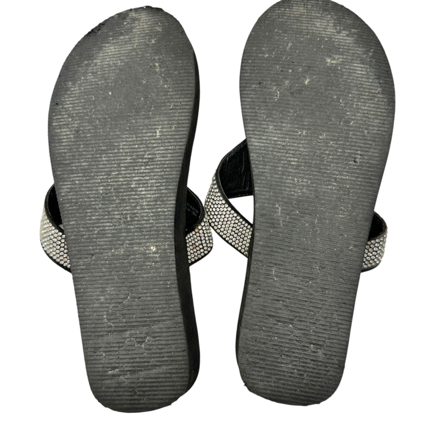 Womens Black Sandals W/ Rhinestone Embellished Strap Size L 9-10