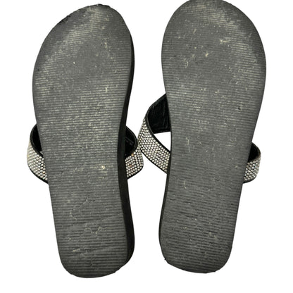Womens Black Sandals W/ Rhinestone Embellished Strap Size L 9-10