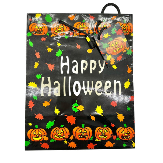 Happy Halloween Gift or Treat Bag Paper with Rope Handle & Gift Tag 10x8x5