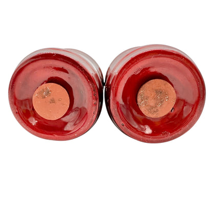 Vtg Red Ceramic Asian-Style Salt and Pepper Shaker Set Hand-Painted Pagoda Crane