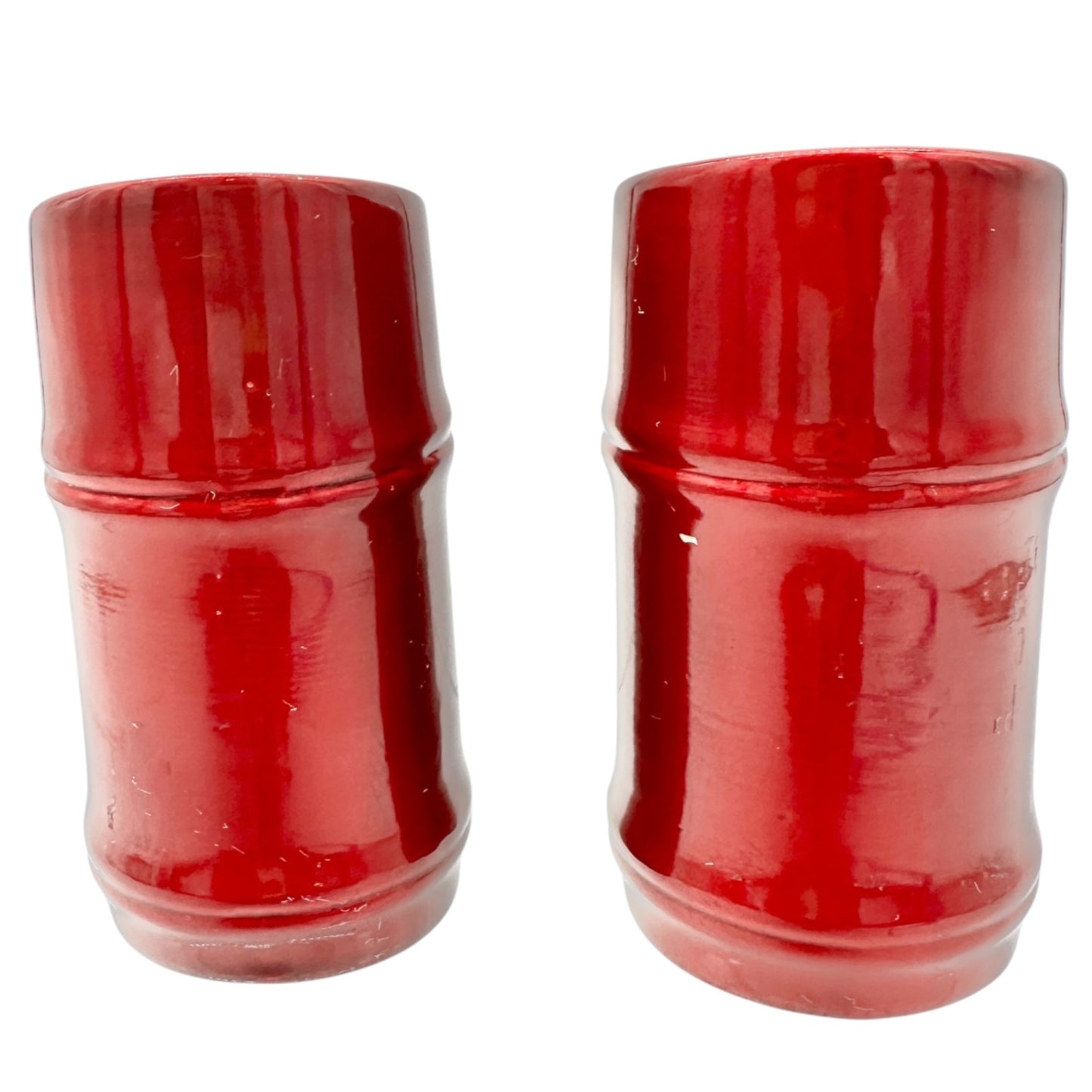 Vtg Red Ceramic Asian-Style Salt and Pepper Shaker Set Hand-Painted Pagoda Crane