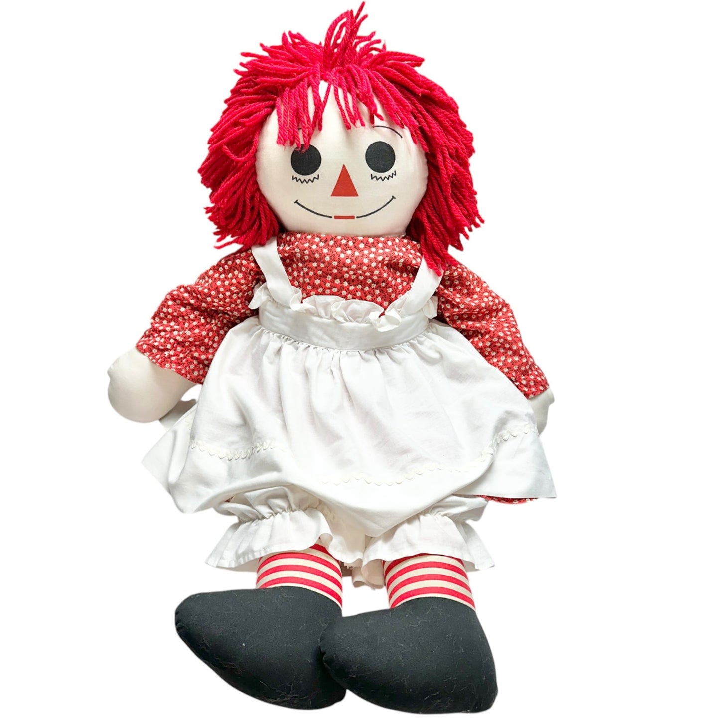 Handmade 1960s Raggedy Ann Andy Dolls Red Yarn Hair Cloth Bodies Classic 34x19