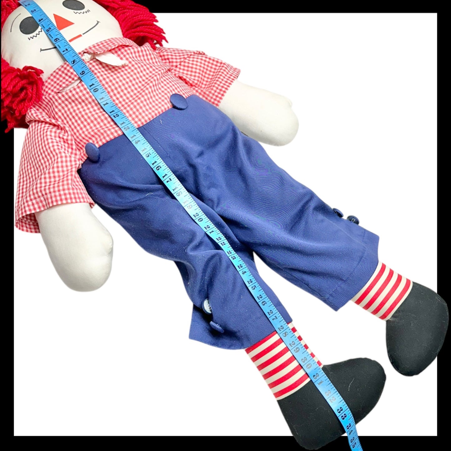 Handmade 1960s Raggedy Ann Andy Dolls Red Yarn Hair Cloth Bodies Classic 34x19