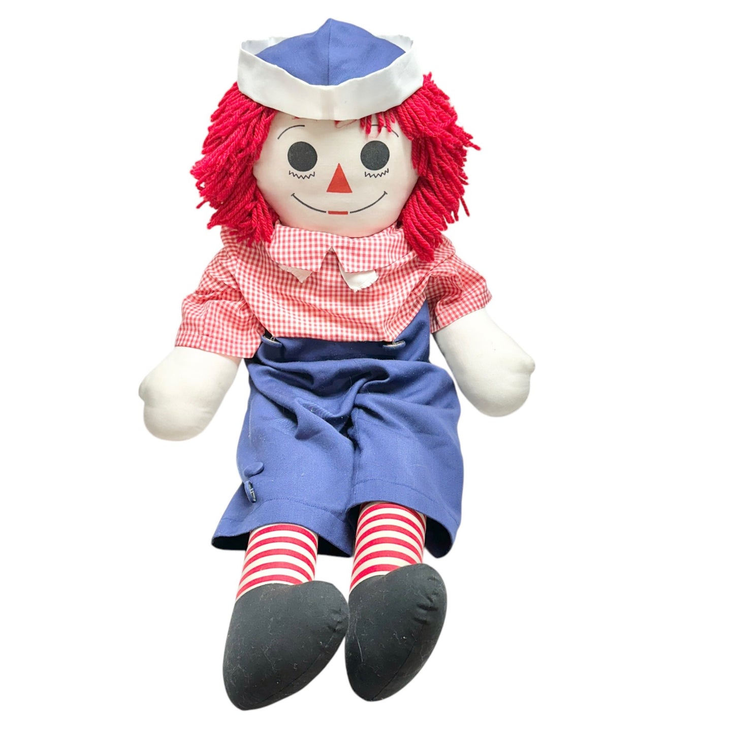 Handmade 1960s Raggedy Ann Andy Dolls Red Yarn Hair Cloth Bodies Classic 34x19