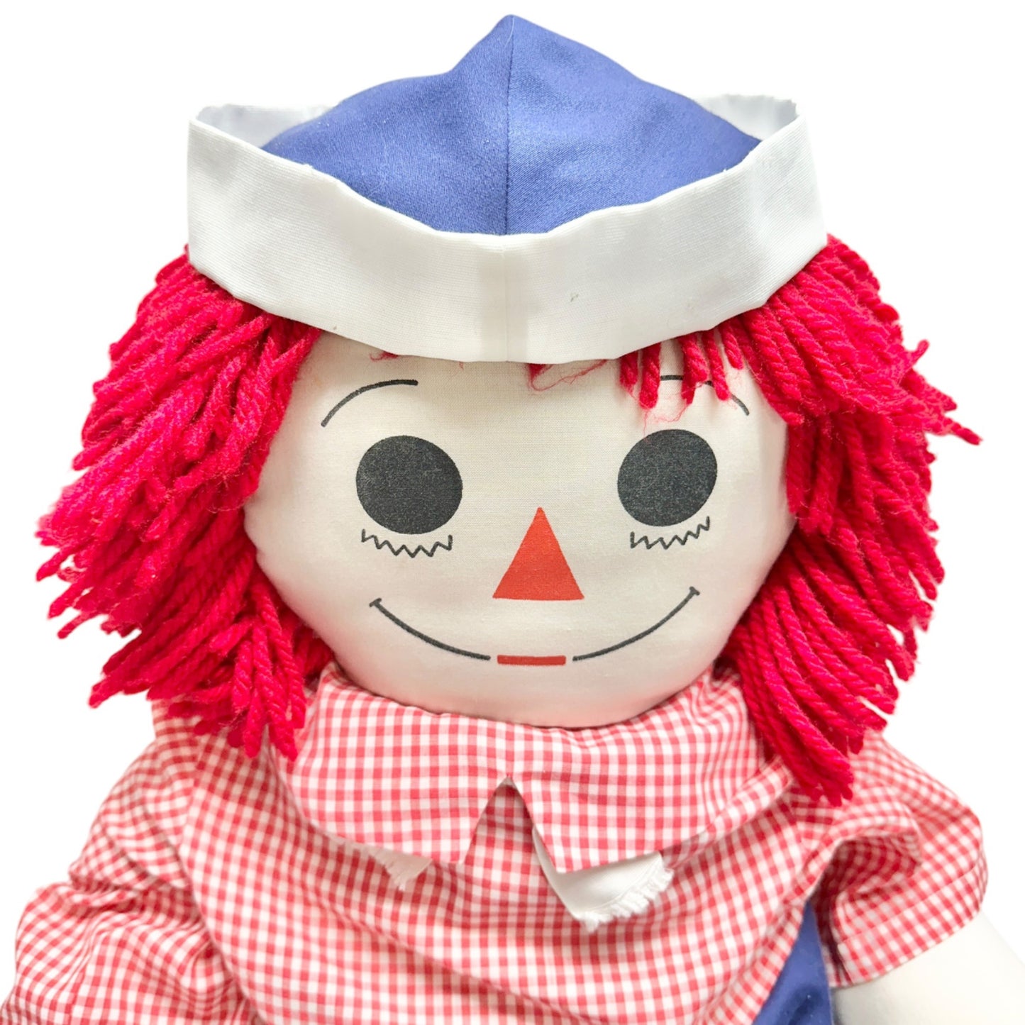 Handmade 1960s Raggedy Ann Andy Dolls Red Yarn Hair Cloth Bodies Classic 34x19