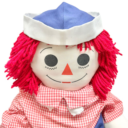 Handmade 1960s Raggedy Ann Andy Dolls Red Yarn Hair Cloth Bodies Classic 34x19