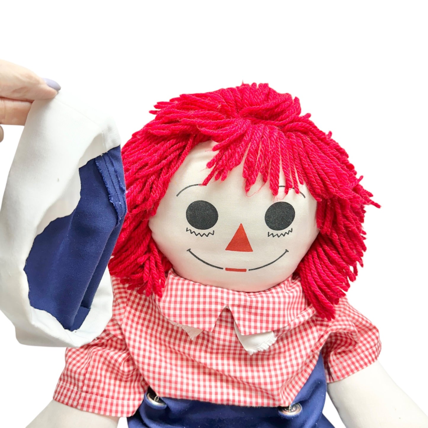 Handmade 1960s Raggedy Ann Andy Dolls Red Yarn Hair Cloth Bodies Classic 34x19