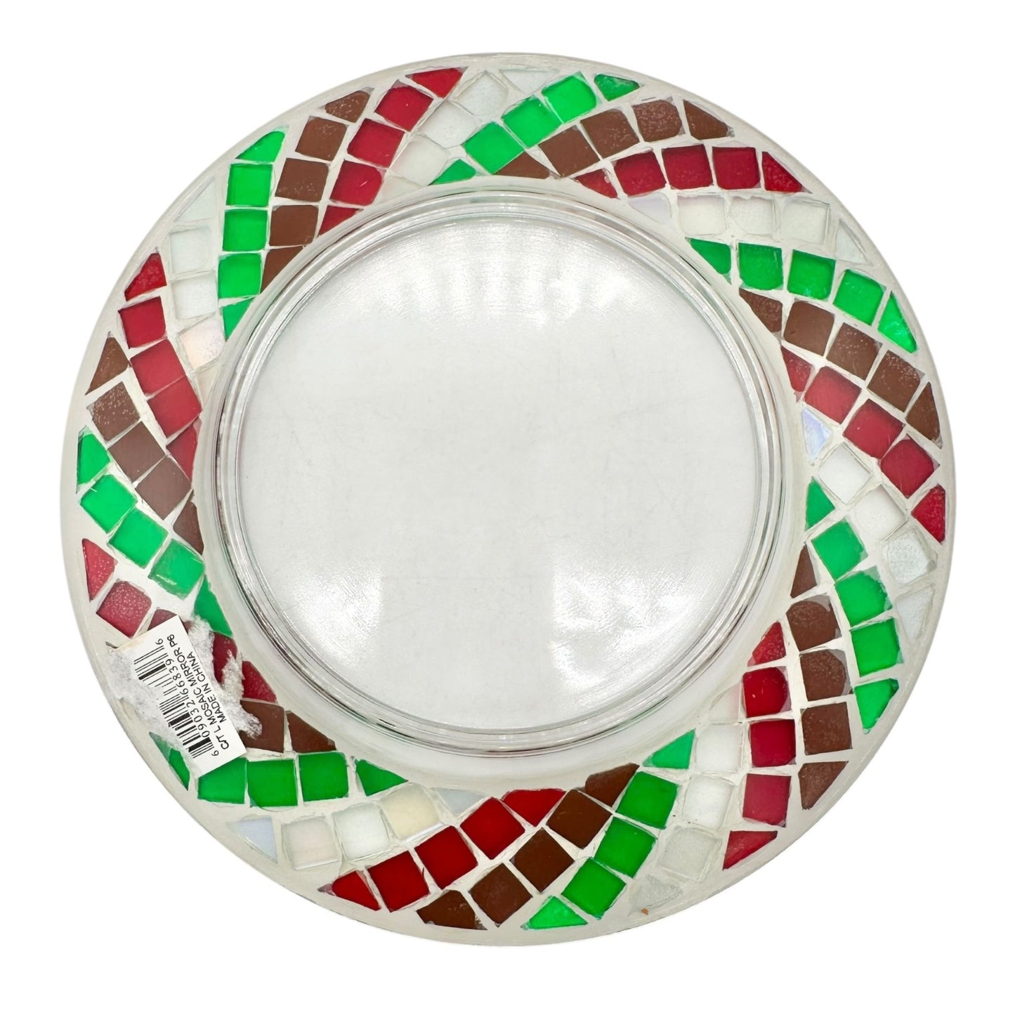 Yankee Candle Christmas Red Green Mosaic Mirror Tile Candle Plate Shade Set