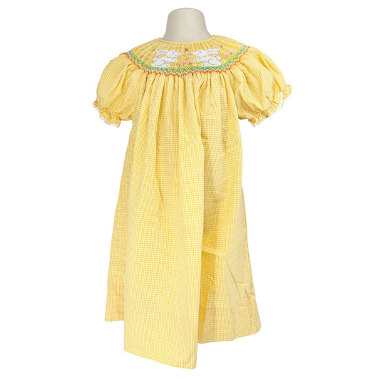 Rosalina Collection Dress Size 3T Yellow Gingham Smocked Bunny Embroidery Easter