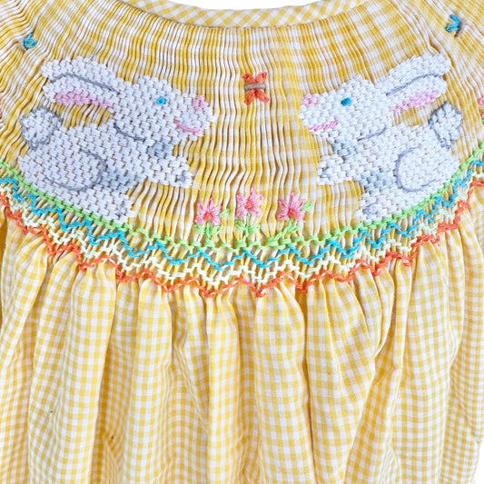 Rosalina Collection Dress Size 3T Yellow Gingham Smocked Bunny Embroidery Easter