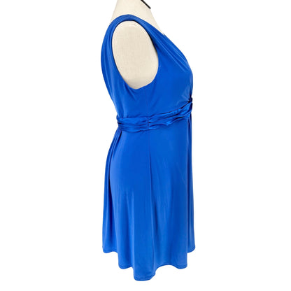 Davids Bridal Dress Womens 14 Blue Sleeveless V-Neck Ruched Waist Knee-Length