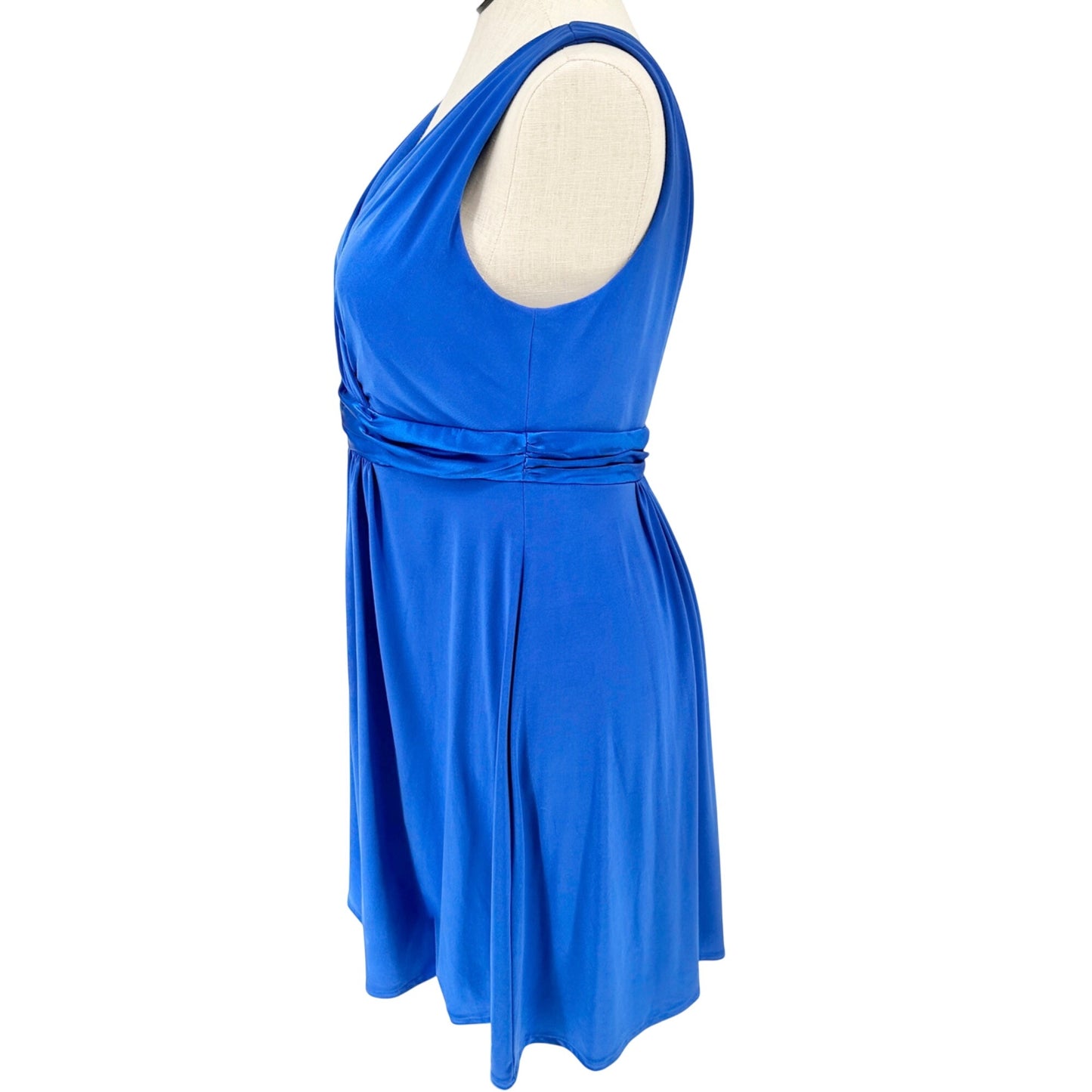 Davids Bridal Dress Womens 14 Blue Sleeveless V-Neck Ruched Waist Knee-Length