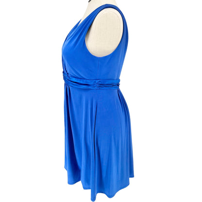Davids Bridal Dress Womens 14 Blue Sleeveless V-Neck Ruched Waist Knee-Length