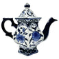 Vintage Inspired Hexagonal Ceramic Teapot With Lid Blue White Floral Design