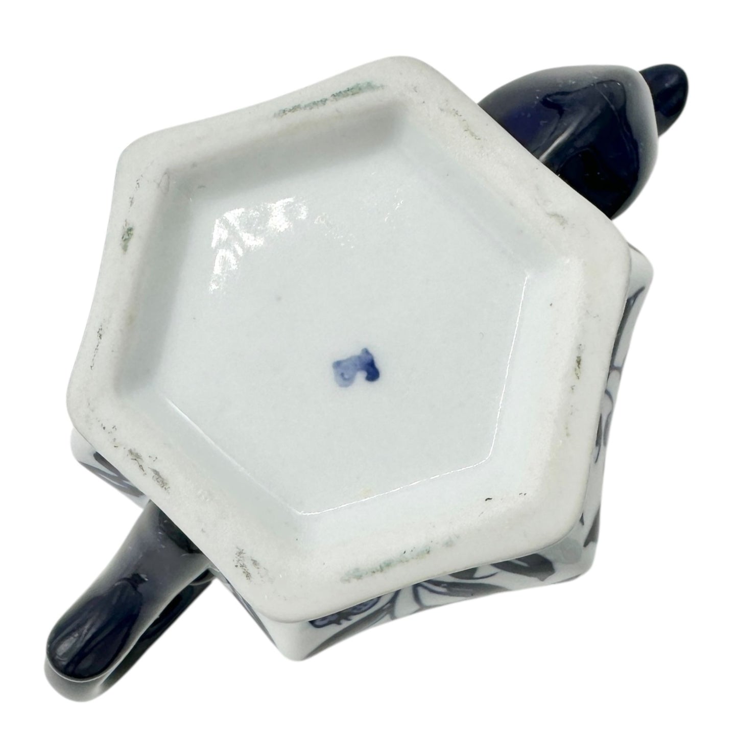 Vintage Inspired Hexagonal Ceramic Teapot With Lid Blue White Floral Design