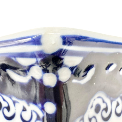 Vintage Inspired Hexagonal Ceramic Teapot With Lid Blue White Floral Design