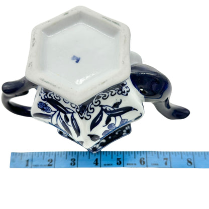 Vintage Inspired Hexagonal Ceramic Teapot With Lid Blue White Floral Design
