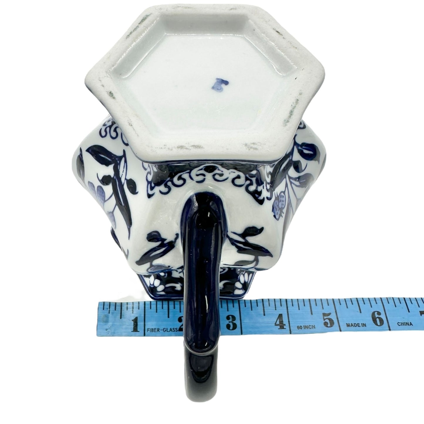 Vintage Inspired Hexagonal Ceramic Teapot With Lid Blue White Floral Design