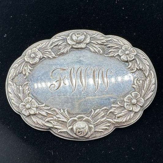 Antique S. Kirk & Son Sterling Silver Floral Oval Brooch With Monogram Engraving