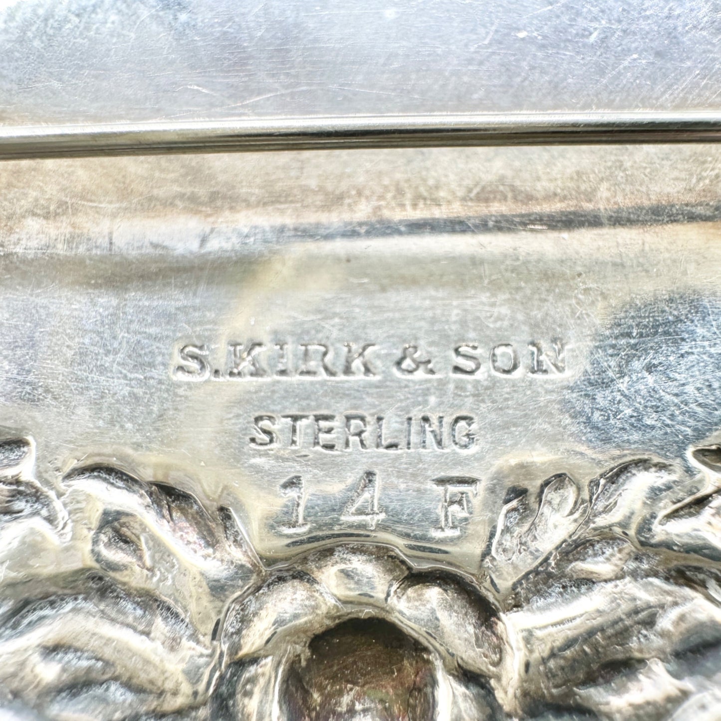 Antique S. Kirk & Son Sterling Silver Floral Oval Brooch With Monogram Engraving