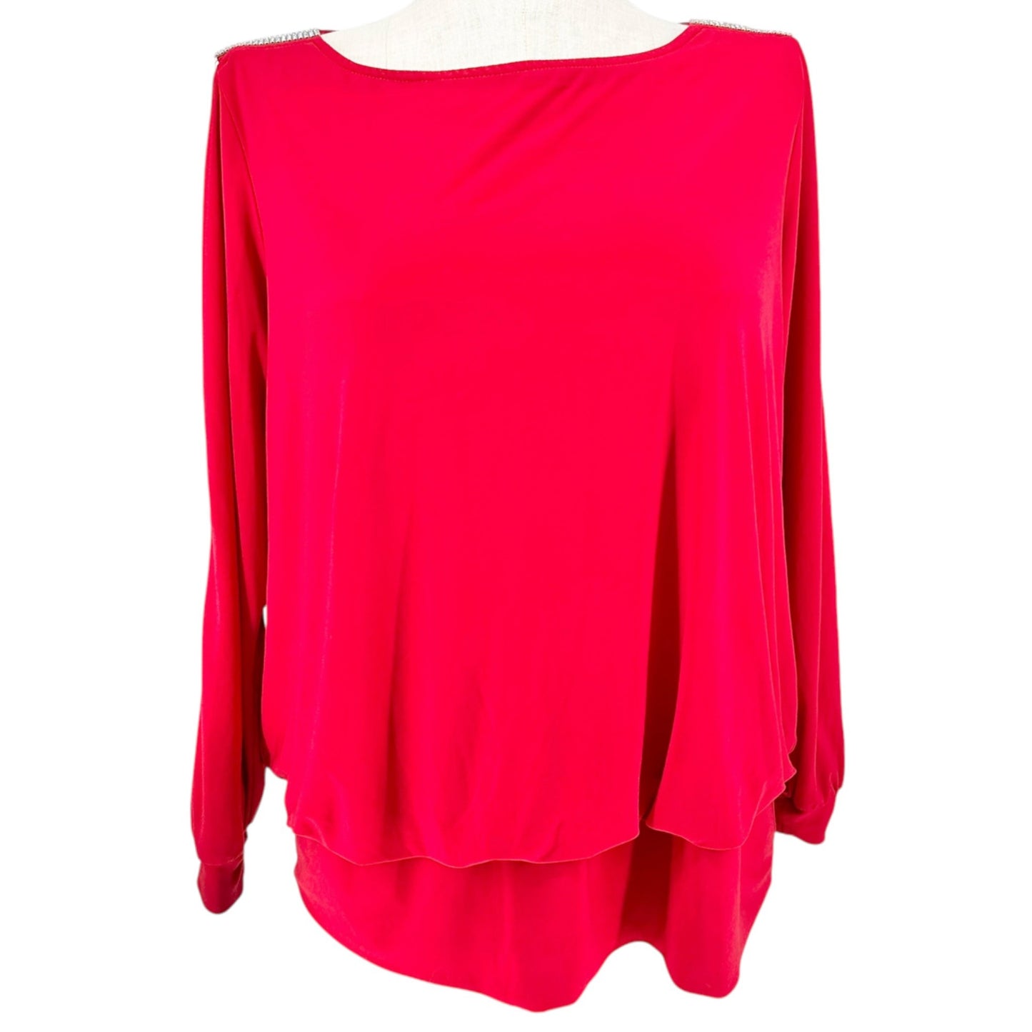db Established 1962 Layered Blouse Size 2X Red Rhinestone Shoulder Open Sleeve