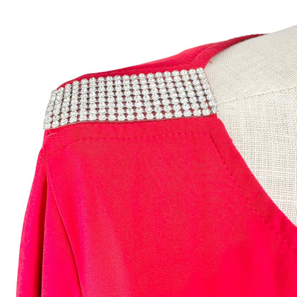 db Established 1962 Layered Blouse Size 2X Red Rhinestone Shoulder Open Sleeve