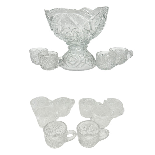 Buzz Star 15101 Whirligig US Glass Childs Punch Bowl 12 Glasses Intricate Design