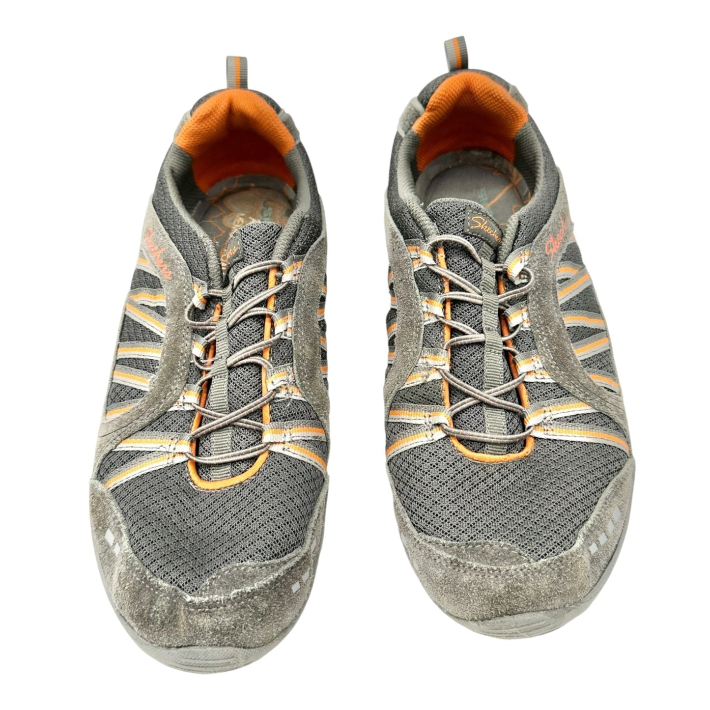 Skechers Sneakers Relaxed Fit Memory Foam Womens 10 Gray Orange Bungee Pull On
