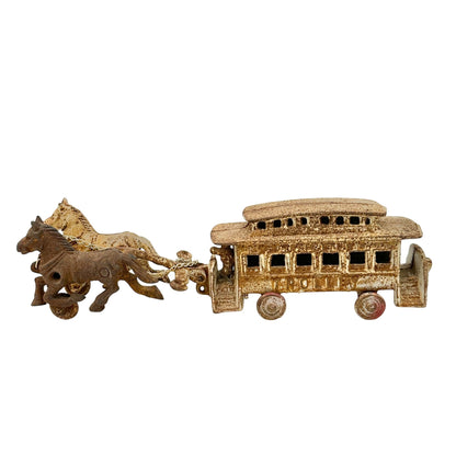 Vintage Cast Iron Horse Drawn Trolley Model 15in Long Rustic Antique Collectible