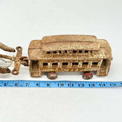 Vintage Cast Iron Horse Drawn Trolley Model 15in Long Rustic Antique Collectible