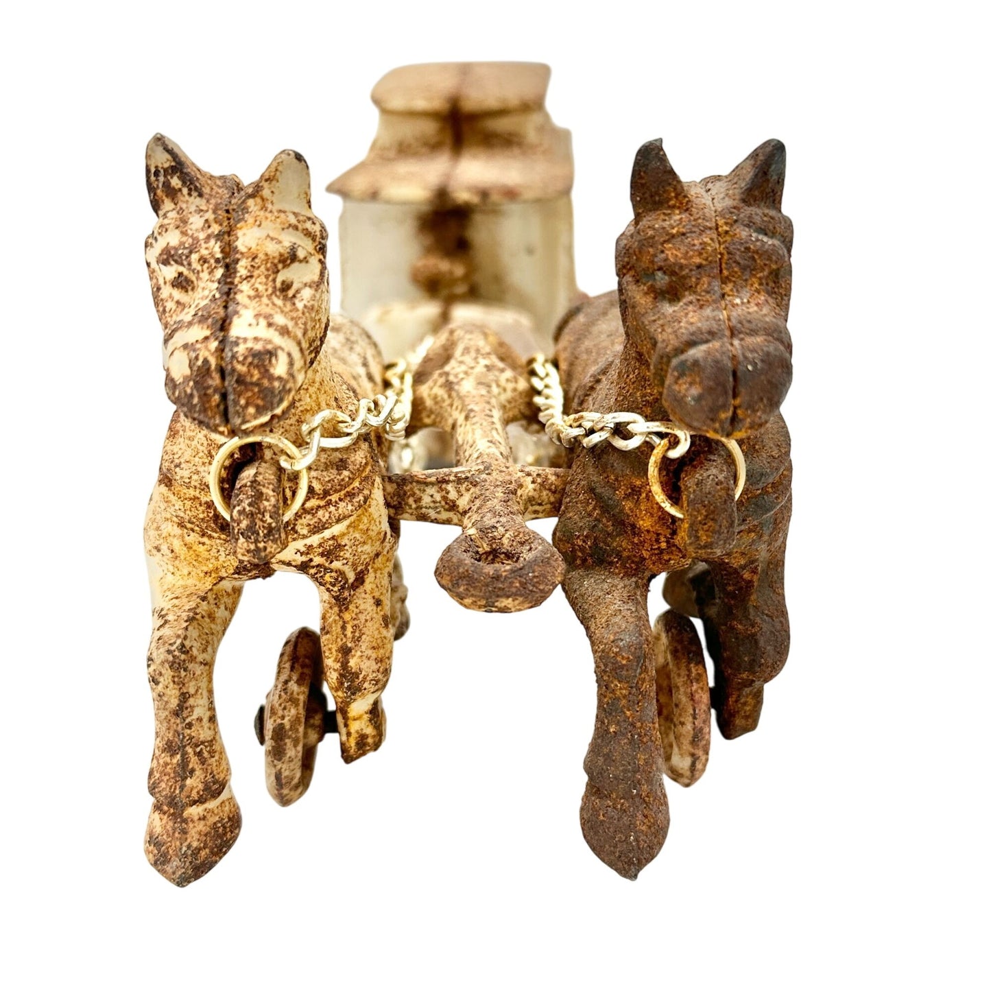 Vintage Cast Iron Horse Drawn Trolley Model 15in Long Rustic Antique Collectible