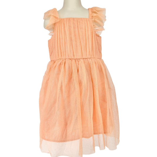 Cat & Jack Dress Girls 5T Peach Tulle with Ruffle Straps and Metallic Sparkle